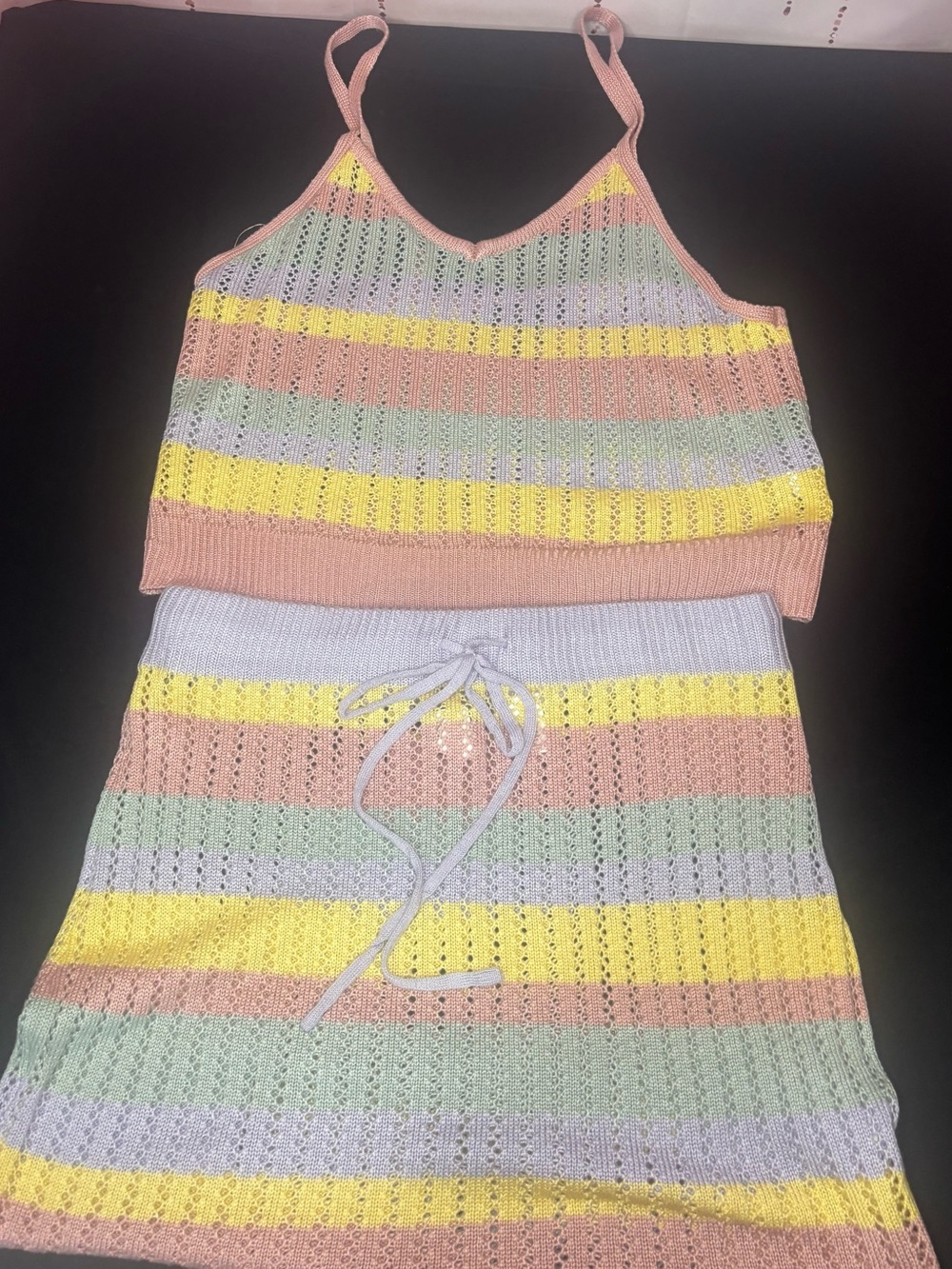 Almost Famous Lavender Pastel Striped Knit Set